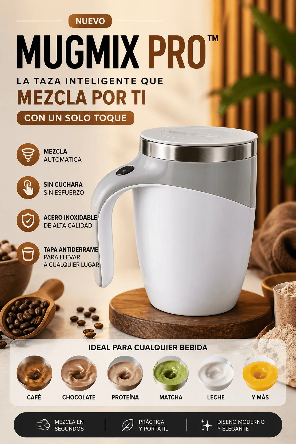MugMix Pro™ ¡Tu bebida perfectamente mezclada en segundos!⚡🥤